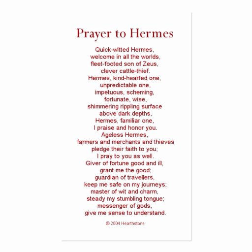 Prayer Card Templates Free Awesome Hermes Prayer Card Business Card Template