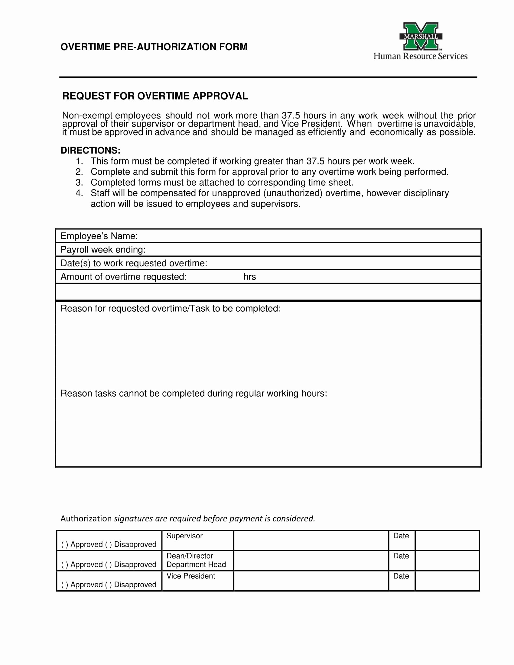 Pre order form Template New 11 Overtime Authorization forms &amp; Templates Pdf Doc