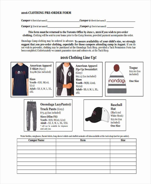 Pre order form Template New 9 Clothing order forms Free Samples Examples format