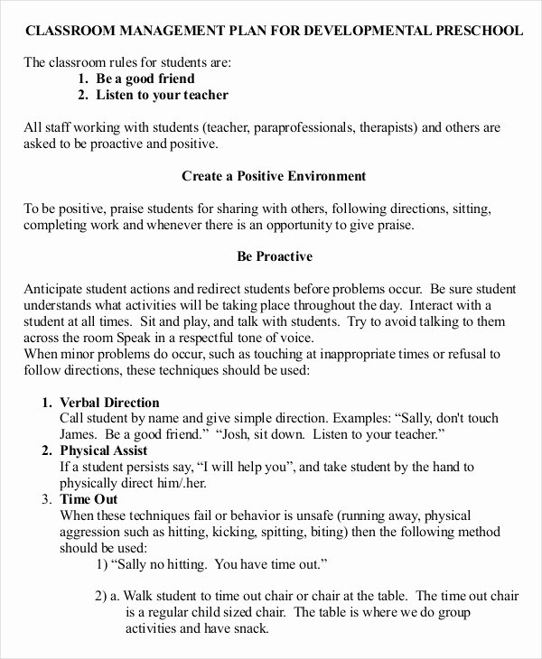 Preschool Discipline Policy Template New 11 Classroom Management Plan Templates Free Pdf Word