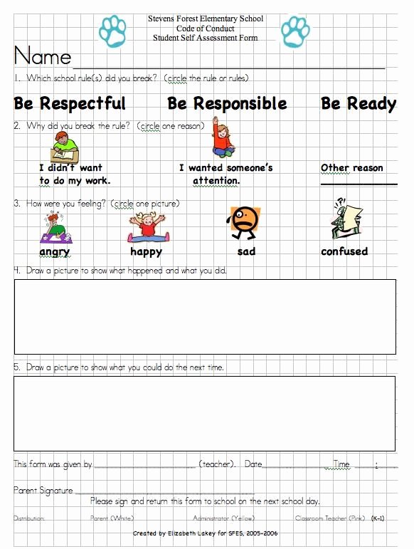 Preschool Discipline Policy Template Unique Student Discipline Reflection form Template