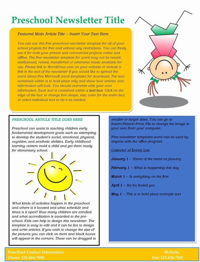 Preschool Newsletter Template Free Inspirational 16 Preschool Newsletter Templates Easily Editable and