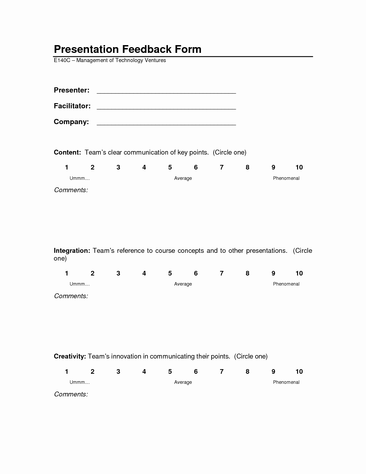 Presentation Feedback form Template Awesome Presentation Feedback forms Celowithjo