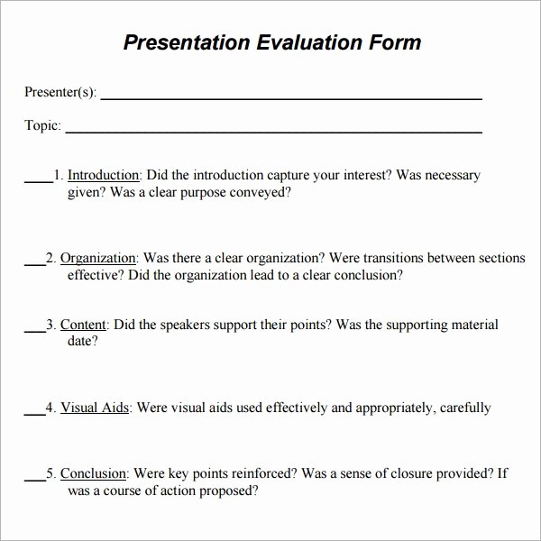 Presentation Feedback form Template Best Of 7 Sample Presentation Evaluations Pdf