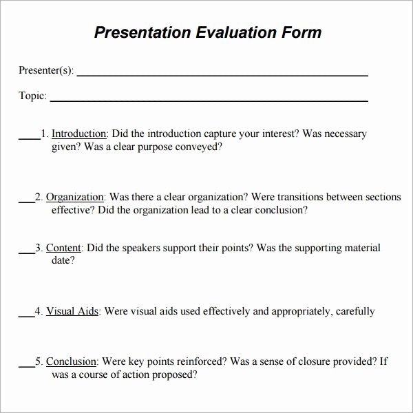 Presentation Feedback form Template Best Of 7 Sample Presentation Evaluations Pdf