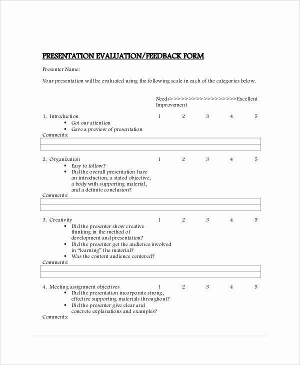 Presentation Feedback form Template Elegant 10 Sample Presentation Feedback forms