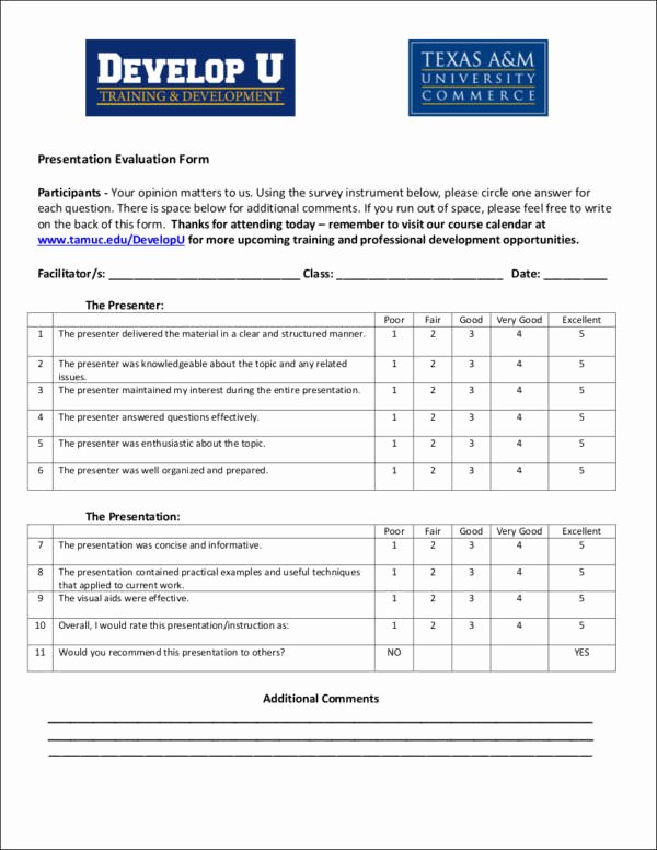 Presentation Feedback form Template Fresh What is Evaluation