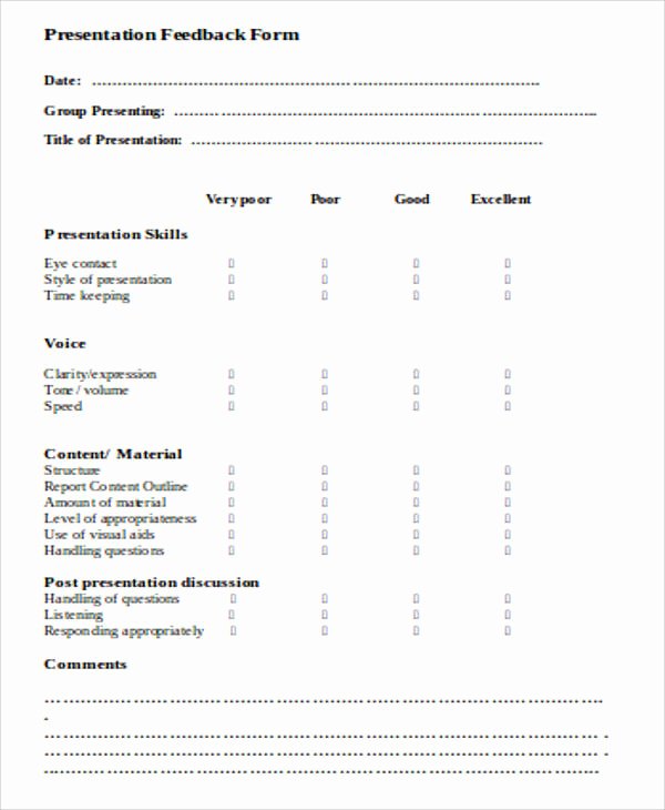 Presentation Feedback form Template Inspirational Free Sample Feedback form 12 Examples In Word Pdf