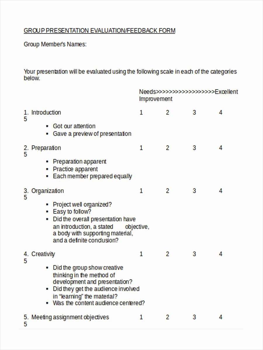 Presentation Feedback form Template Lovely 16 Peer Evaluation form Templates