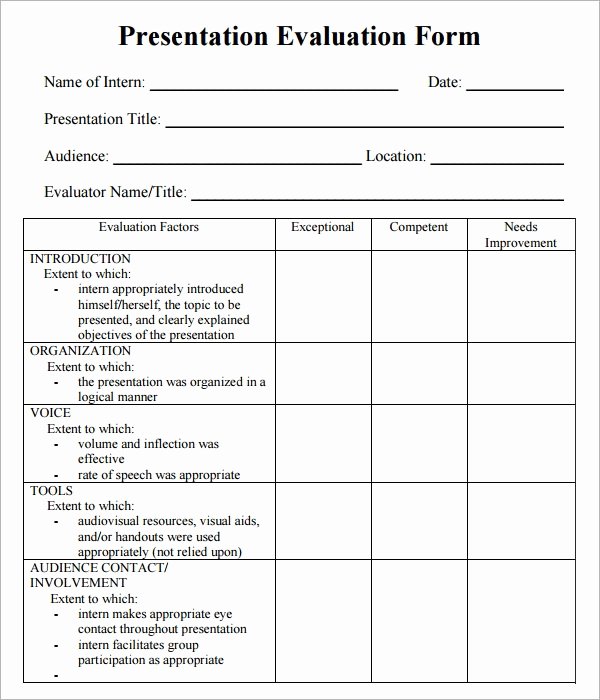 Presentation Feedback form Template Lovely 7 Sample Presentation Evaluations Pdf