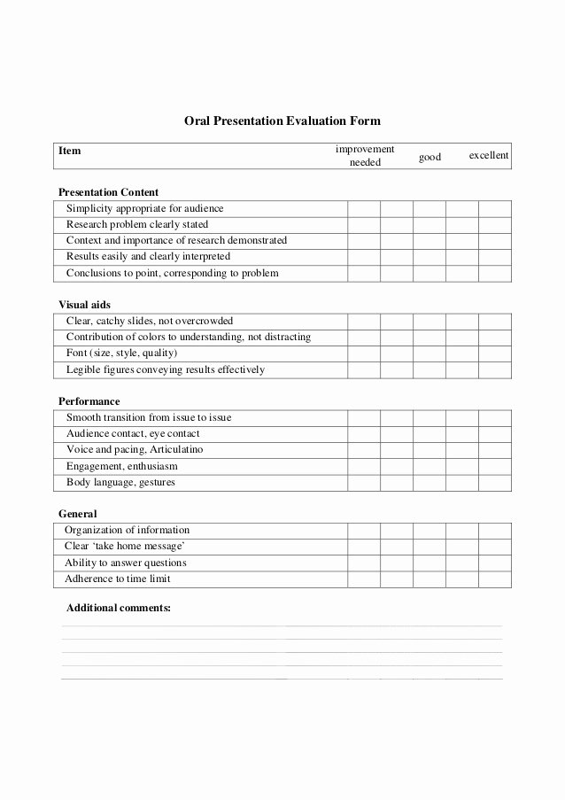 Presentation Feedback form Template Luxury Presentation Evaluation form