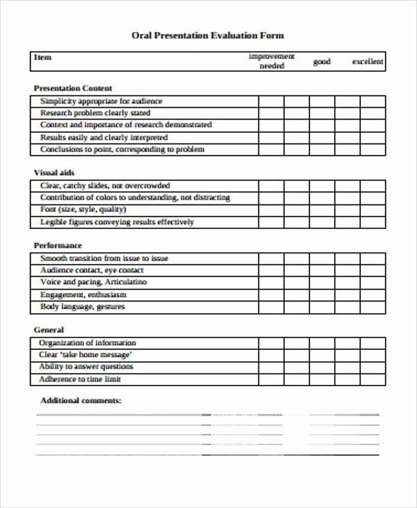 Presentation Feedback form Template Luxury Sample Presentation Evaluation form 9 Examples In Word Pdf