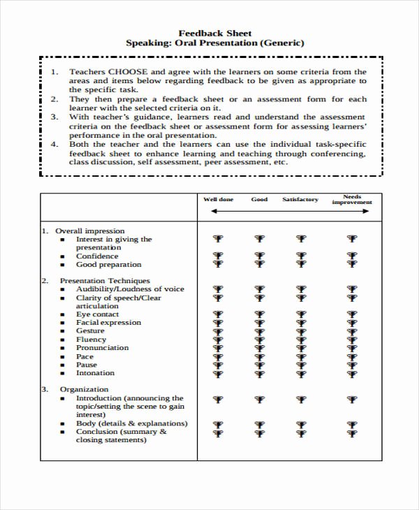 Presentation Feedback form Template Unique 17 Presentation Feedback form Templates