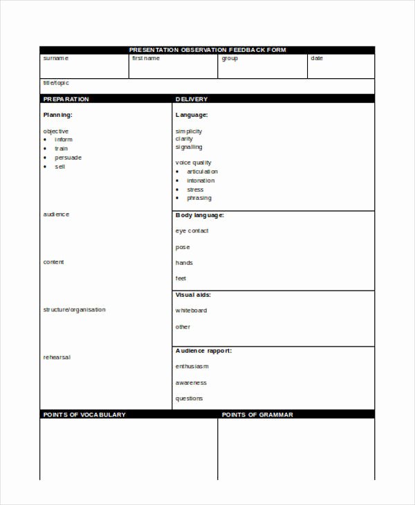 Presentation Feedback form Templates Awesome 20 Presentation Feedback form Examples