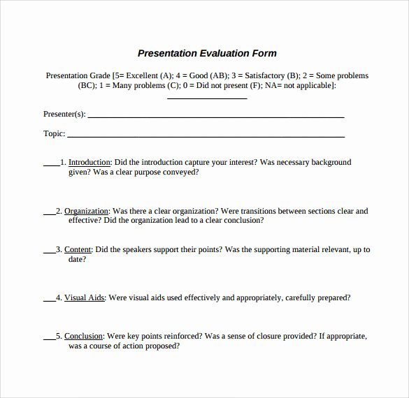 Presentation Feedback form Templates Best Of Presentation Evaluation forms – 8 Free Samples Examples