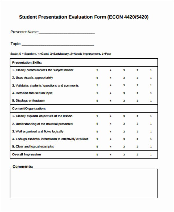 Presentation Feedback form Templates Best Of Sample Presentation Evaluation form In Pdf 10 Examples