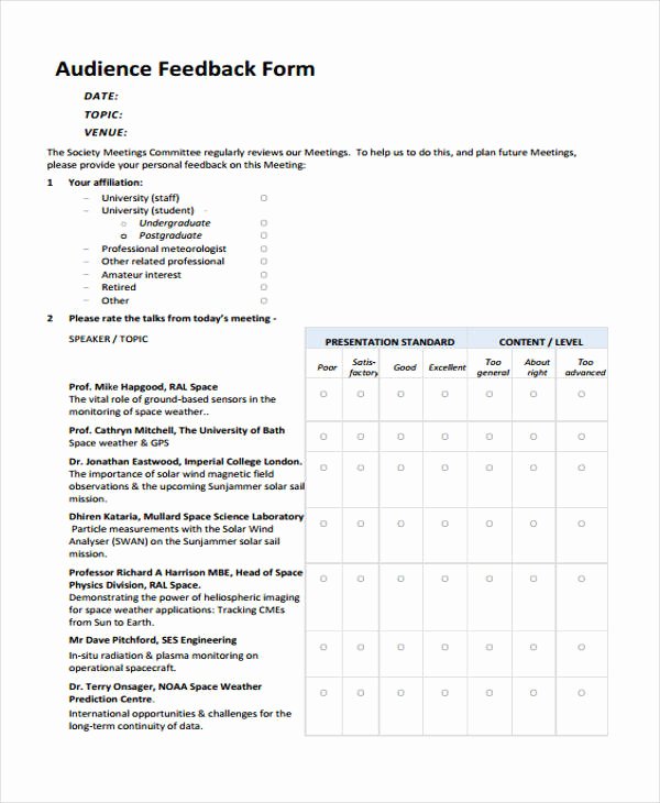 Presentation Feedback form Templates Elegant 17 Presentation Feedback form Templates