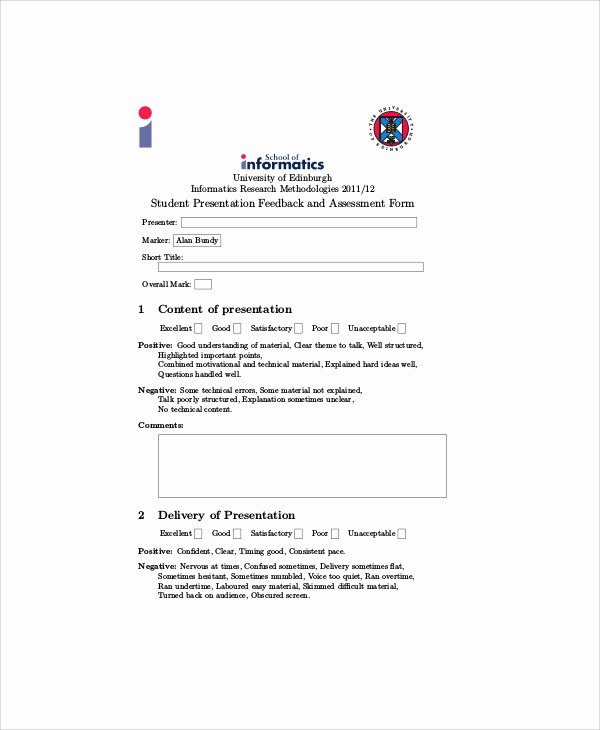 Presentation Feedback form Templates Inspirational 10 Sample Presentation Feedback forms