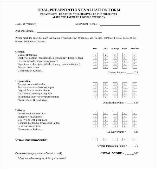 Presentation Feedback form Templates Luxury 13 Sample Presentation Evaluation forms