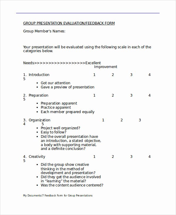 Presentation Feedback form Templates Unique 10 Sample Presentation Feedback forms