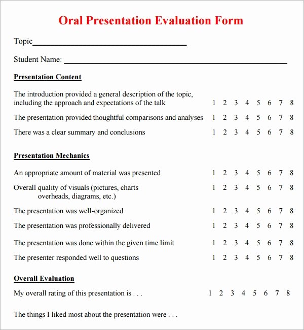 Presentation Feedback form Templates Unique 7 Sample Presentation Evaluations Pdf