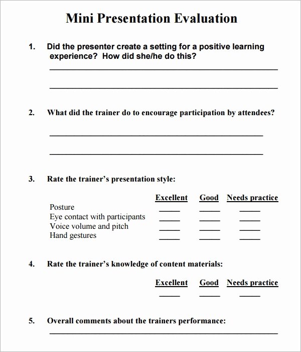 Presentation Feedback forms Awesome 7 Sample Presentation Evaluations Pdf