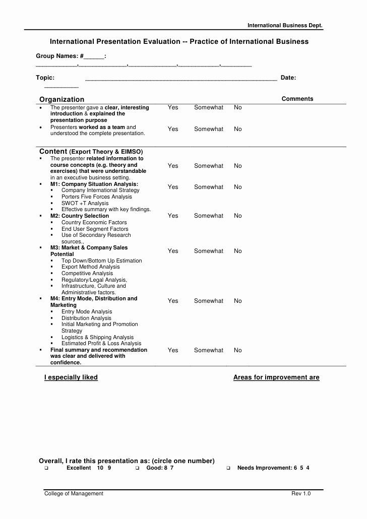 Presentation Feedback forms Awesome International Presentation Evaluation form[eimso]