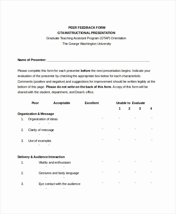 Presentation Feedback forms Best Of Sample Presentation Feedback forms 16 Free Documents In