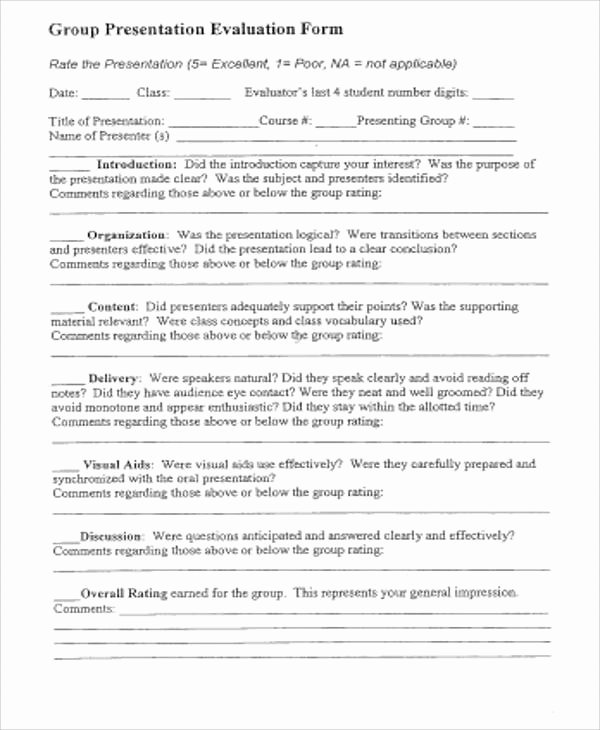 Presentation Feedback forms Fresh Sample Presentation Evaluation form In Pdf 10 Examples