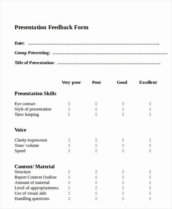 Presentation Feedback forms Inspirational Sample Feedback form In Word 11 Examples In Word