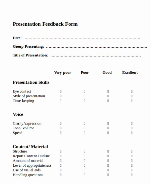 Presentation Feedback forms Inspirational Sample Feedback form In Word 11 Examples In Word