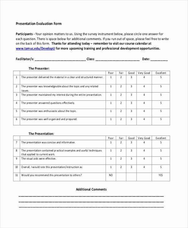 Presentation Feedback forms Luxury 21 Sample Presentation Feedback forms