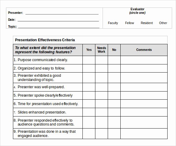 Presentation Feedback forms Luxury Presentation Evaluation forms – 8 Free Samples Examples