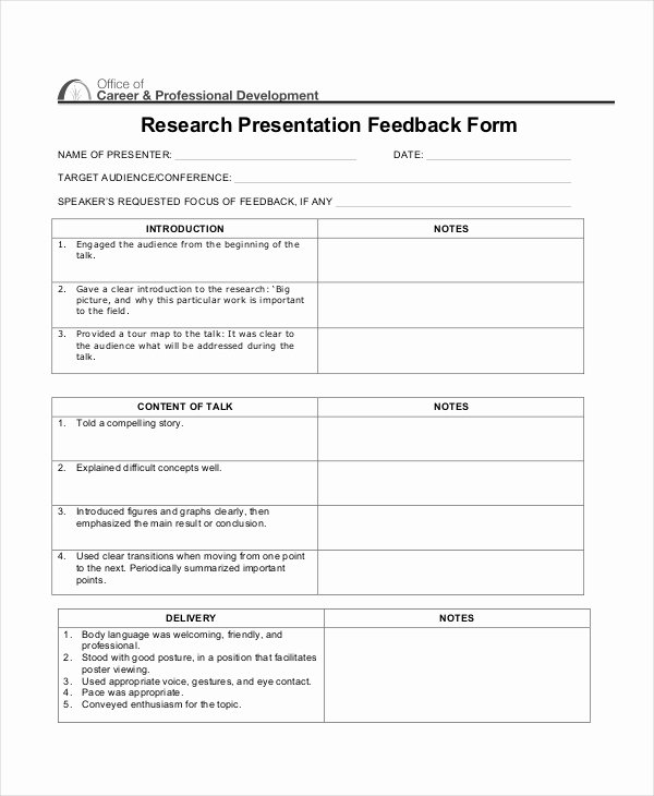Presentation Feedback forms Luxury Sample Presentation Feedback forms 16 Free Documents In