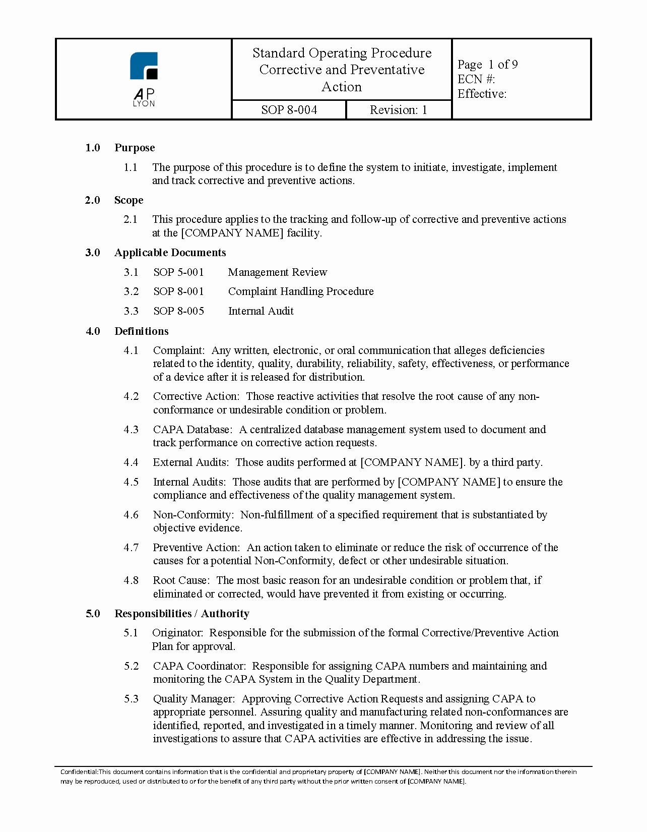 Preventive Action form Elegant Corrective Preventive Action Procedure iso