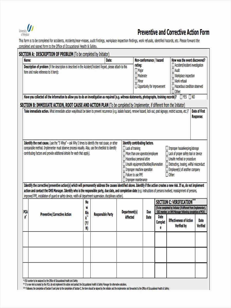Preventive Action form Fresh Preventive Action form 6 Free Documents In Word Pdf
