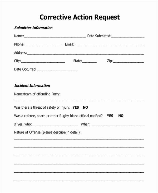 Preventive Action form Fresh Sample Corrective Action form 10 Free Documents In Doc Pdf