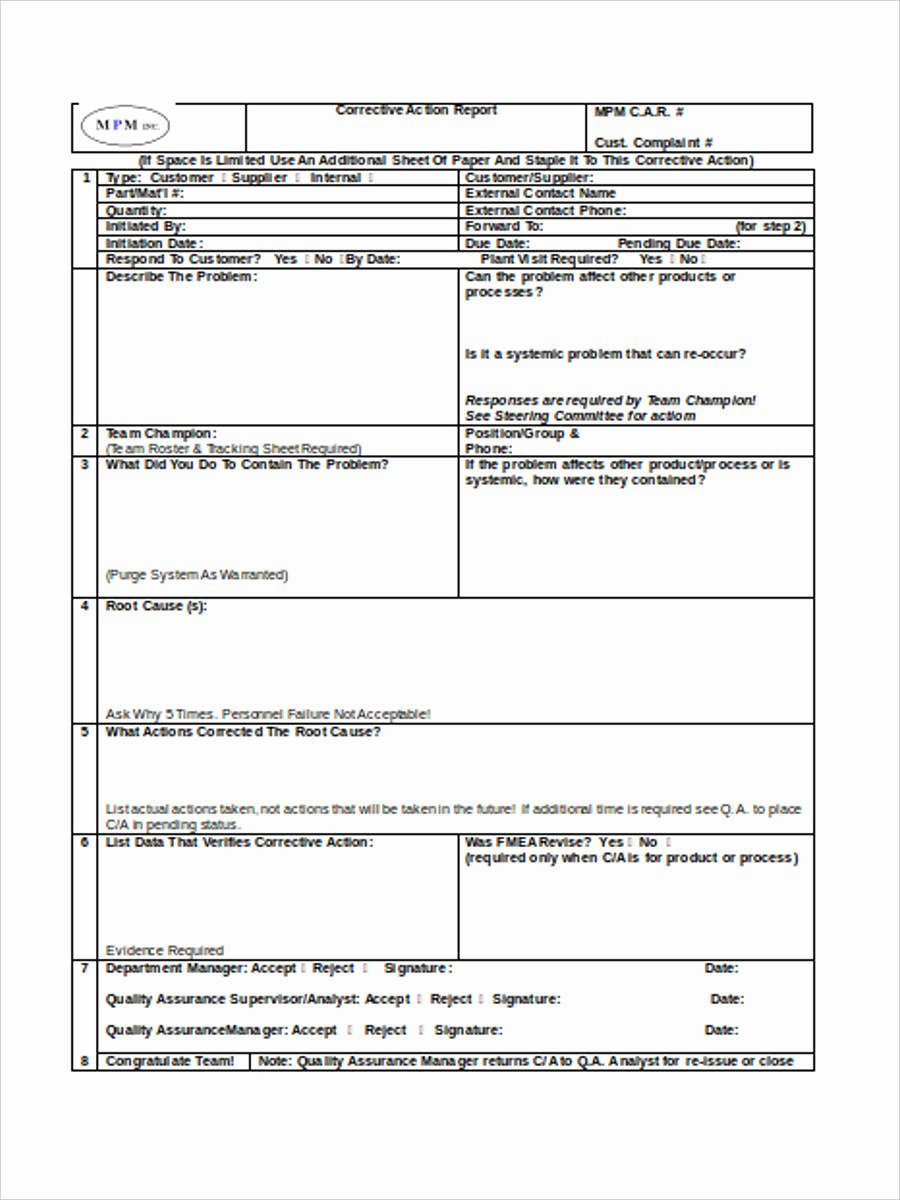 Preventive Action form Lovely 22 Corrective Action form Example