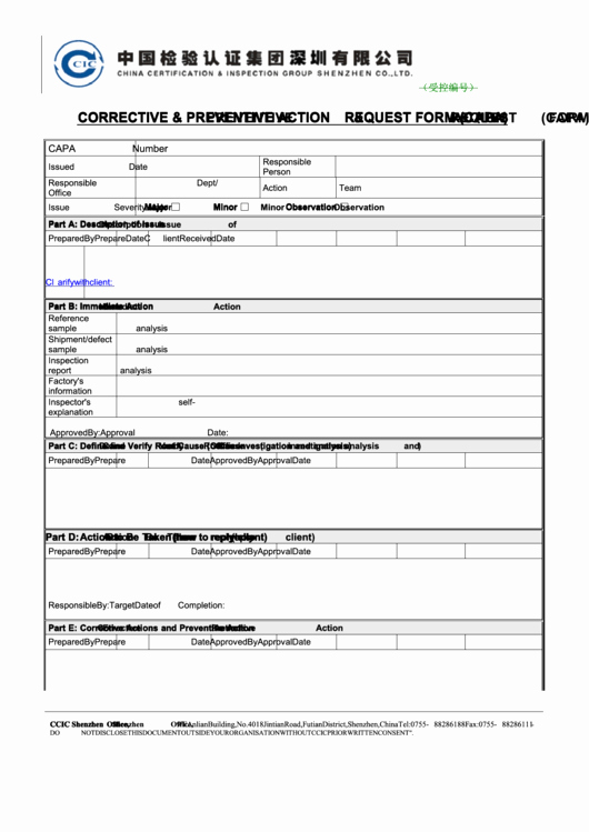 Preventive Action form New top Corrective Action Request form Templates Free to