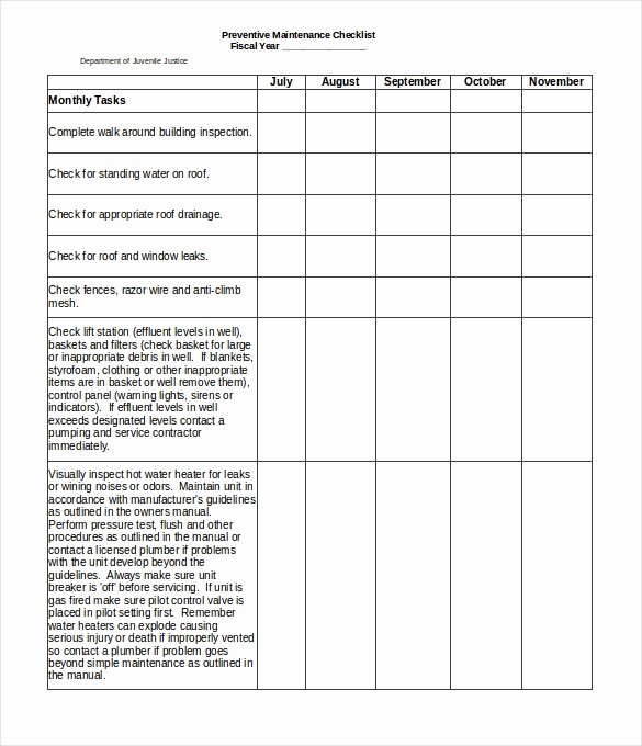 Preventive Maintenance Excel Template Unique 28 Maintenance Checklist Templates Pdf Doc