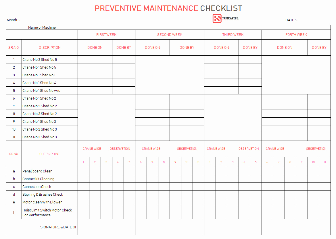 Preventive Maintenance Schedule format Pdf Beautiful Maintenance Checklist Template 10 Daily Weekly