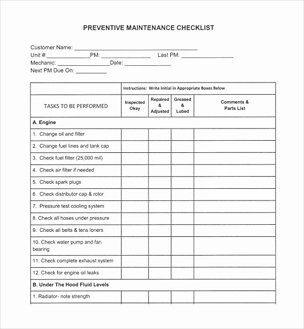 Preventive Maintenance Schedule format Pdf | Peterainsworth