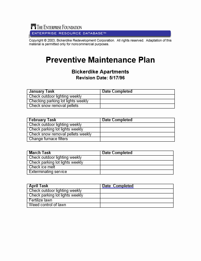 Preventive Maintenance Schedule format Pdf Elegant Preventive Maintenance Plan