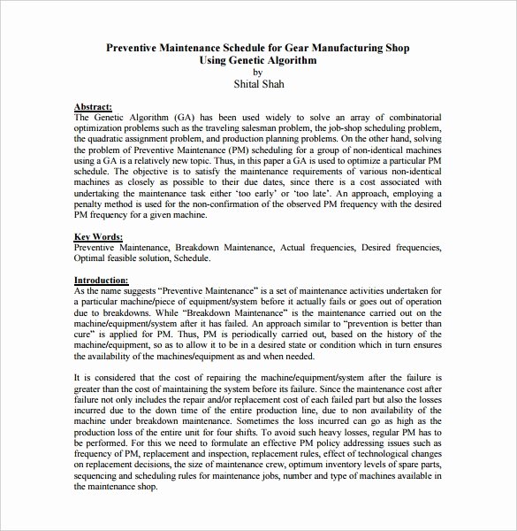 Preventive Maintenance Schedule format Pdf Unique 37 Preventive Maintenance Schedule Templates Word