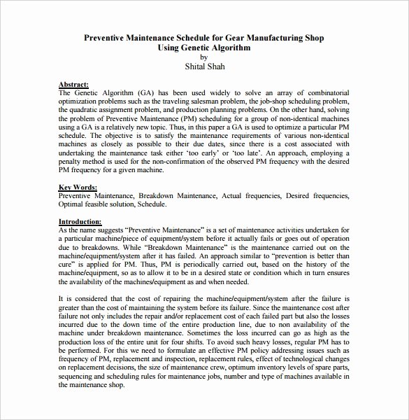 Preventive Maintenance Schedule format Pdf Unique 37 Preventive Maintenance Schedule Templates Word