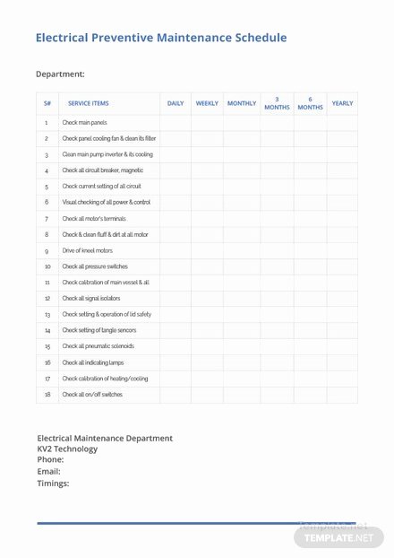 Preventive Maintenance Schedule Pdf Beautiful Electrical Preventive Maintenance Schedule Template