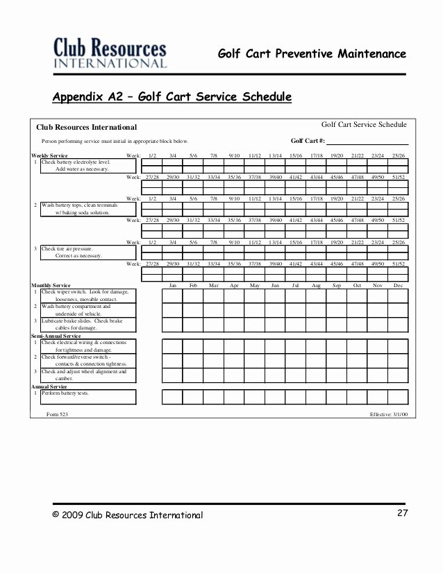 Preventive Maintenance Schedule Pdf Elegant Golf Cart Preventive Maintenance