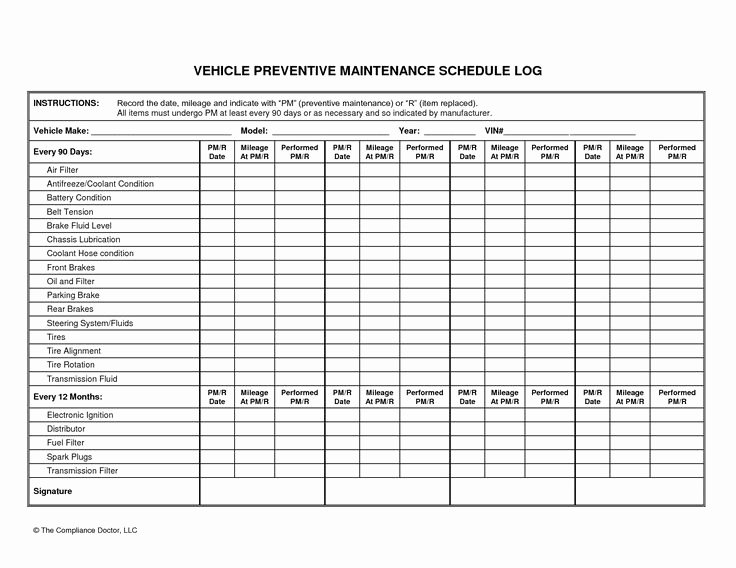 Preventive Maintenance Schedule Pdf Inspirational Vehicle Preventive Maintenance Schedule Log Automotive