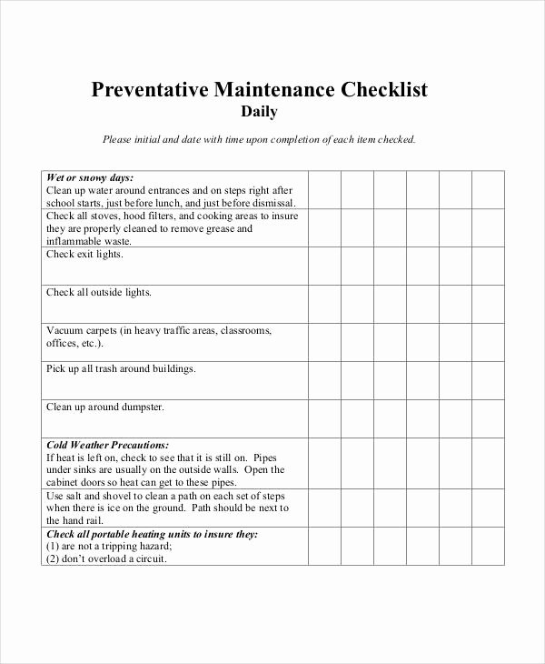 Preventive Maintenance Schedule Pdf Unique 15 Maintenance Checklist Examples &amp; Samples Pdf Word