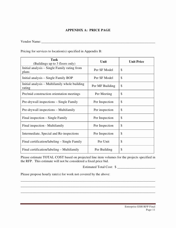 Price Proposal Template Inspirational Enterprise Esh Rfp Template